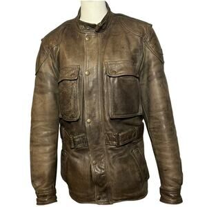 VTG Hein Gericke Touring Moto Jacket Brown 42 Leather Grunge Biker Patina 80-90s